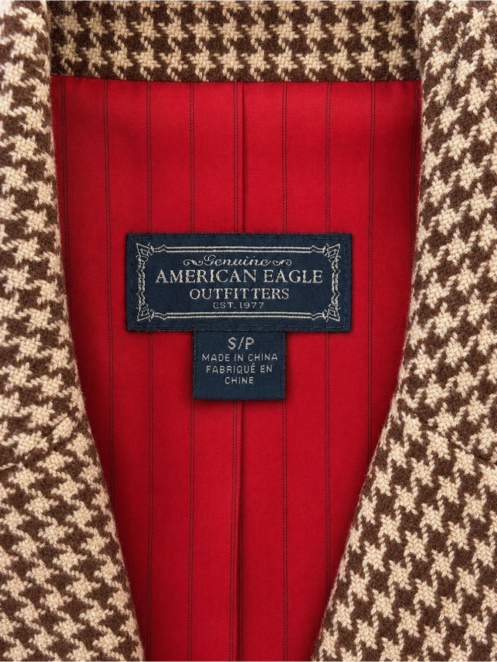 American Eagle Houndstooth Blazer Brown Tweed Jacket Preppy Chic S/P - Picture 6 of 6